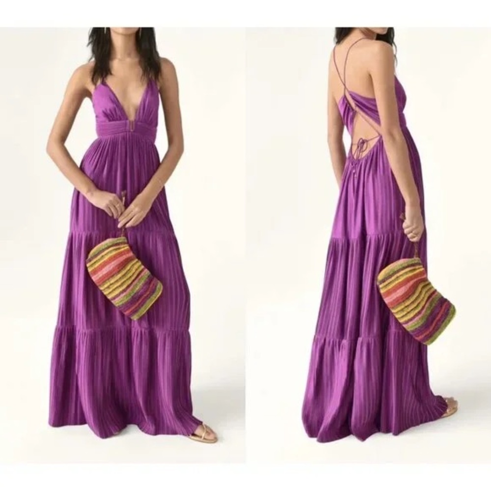 BA&SH Wasta Purple Hammered Satin Maxi Dress, New w/o Tags